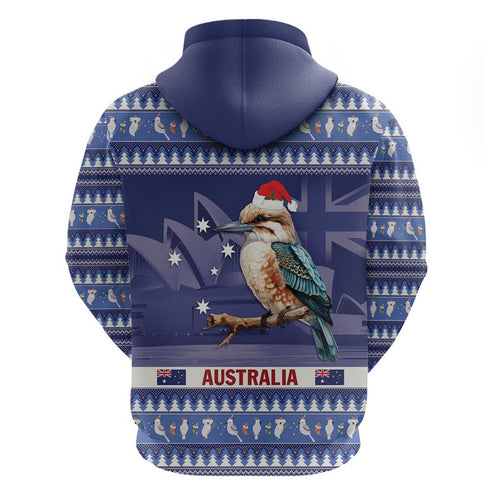 Aussie Kookaburra Zip Hoodie Merry Christmas Blue Style