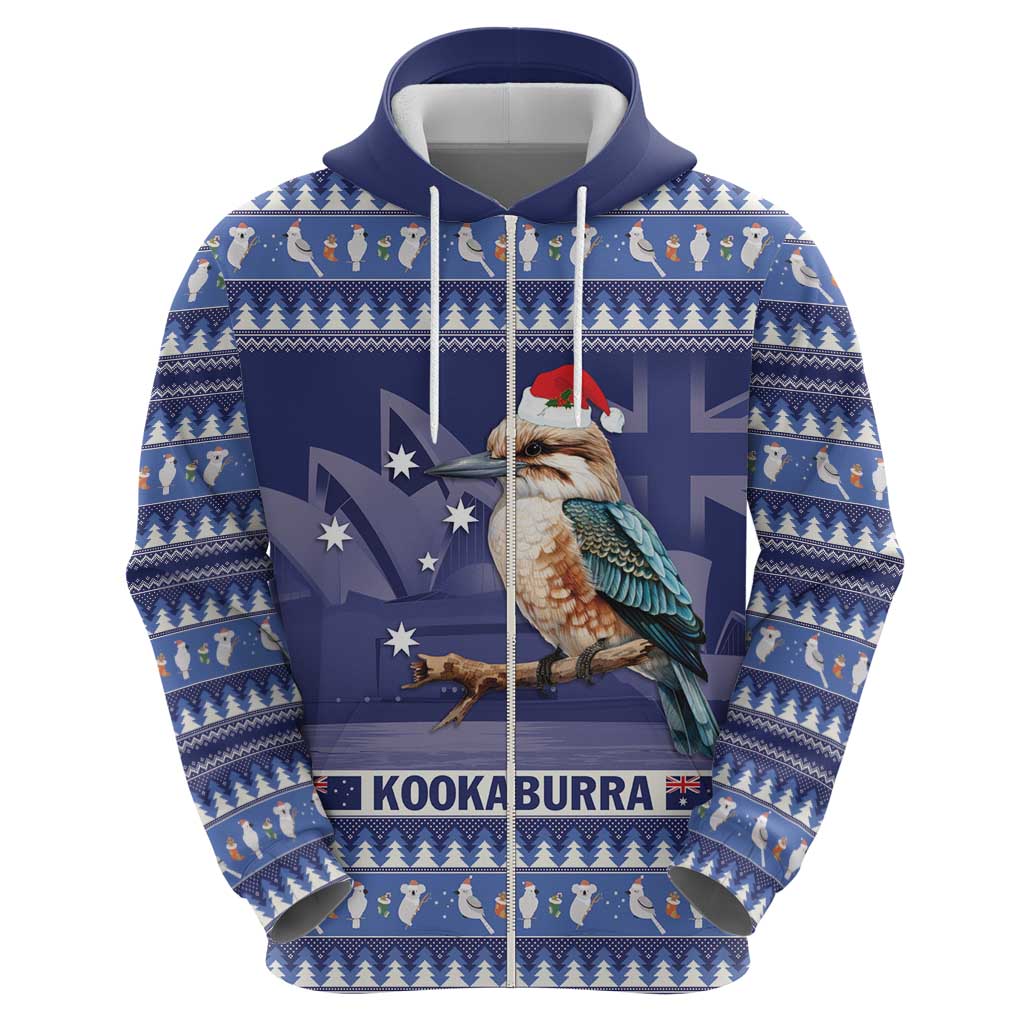 Aussie Kookaburra Zip Hoodie Merry Christmas Blue Style