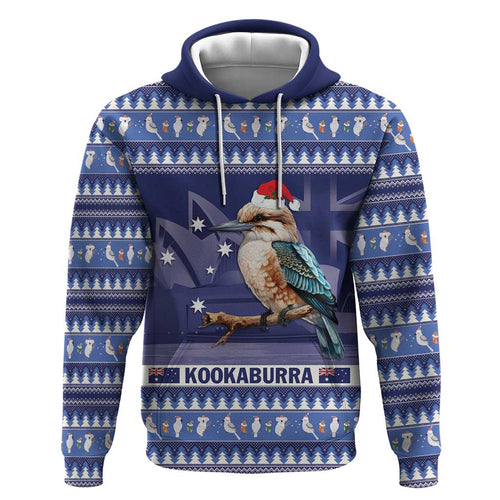 Aussie Kookaburra Zip Hoodie Merry Christmas Blue Style