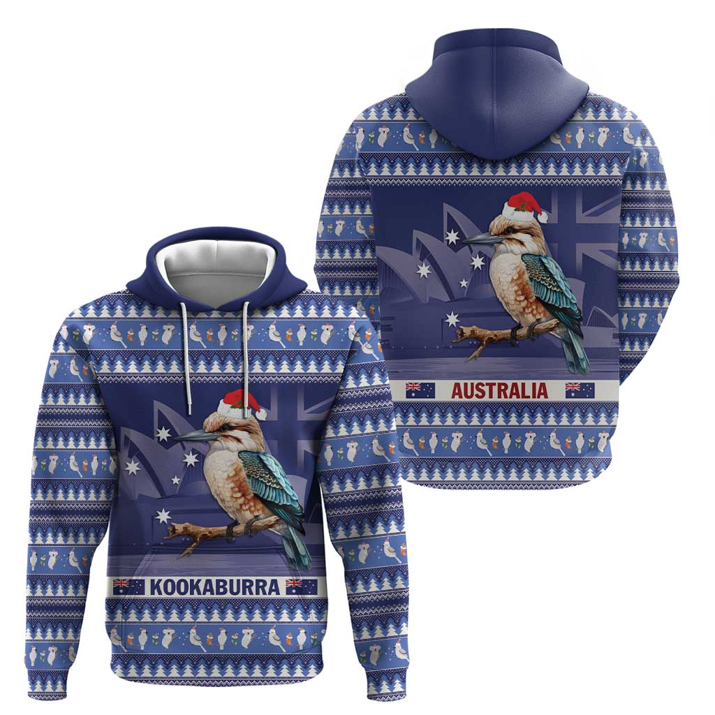 Aussie Kookaburra Zip Hoodie Merry Christmas Blue Style