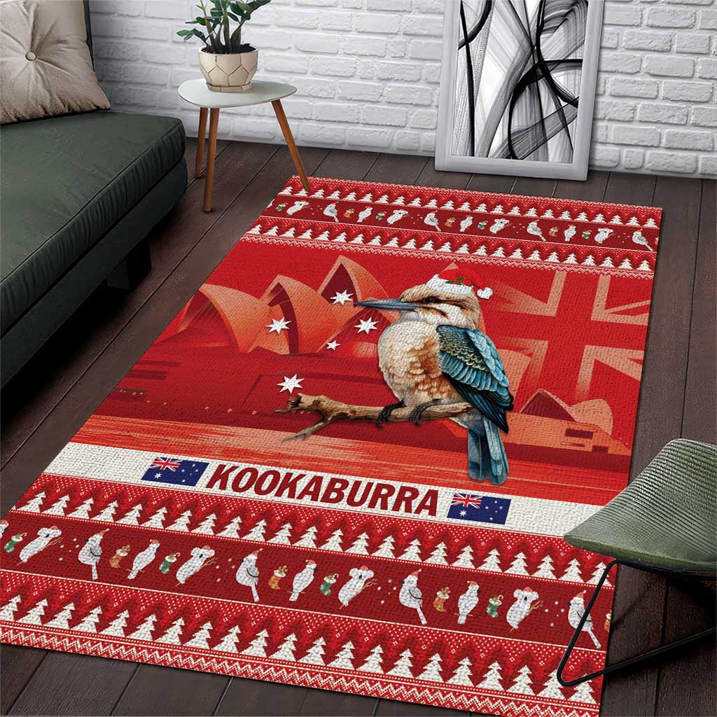 Aussie Kookaburra Area Rug Merry Christmas Red Style