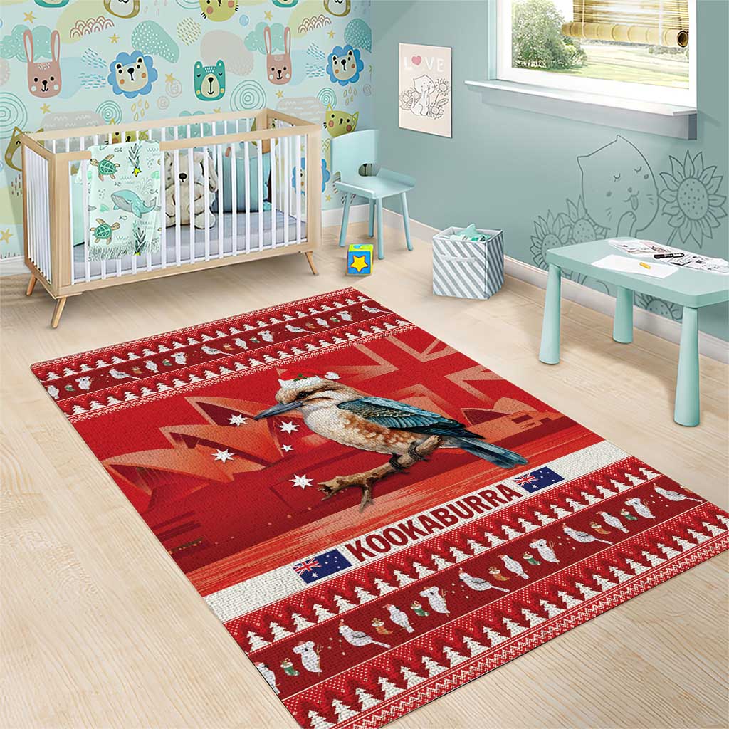 Aussie Kookaburra Area Rug Merry Christmas Red Style