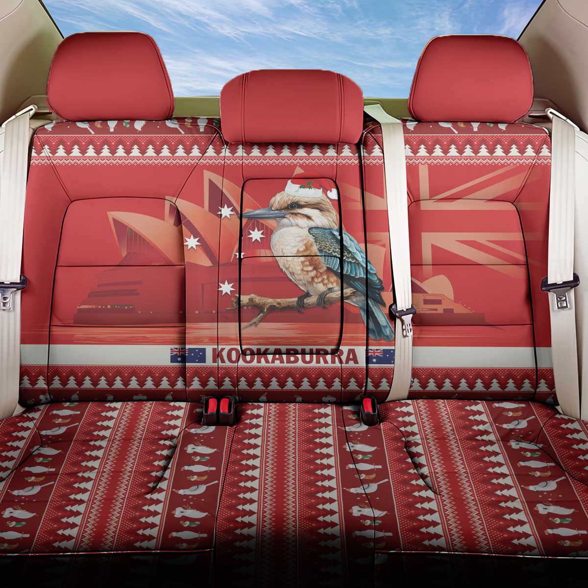Aussie Kookaburra Back Car Seat Cover Merry Christmas Red Style