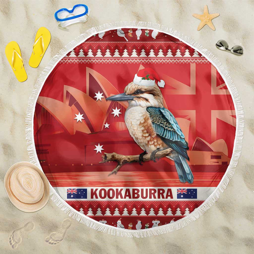 Aussie Kookaburra Beach Blanket Merry Christmas Red Style