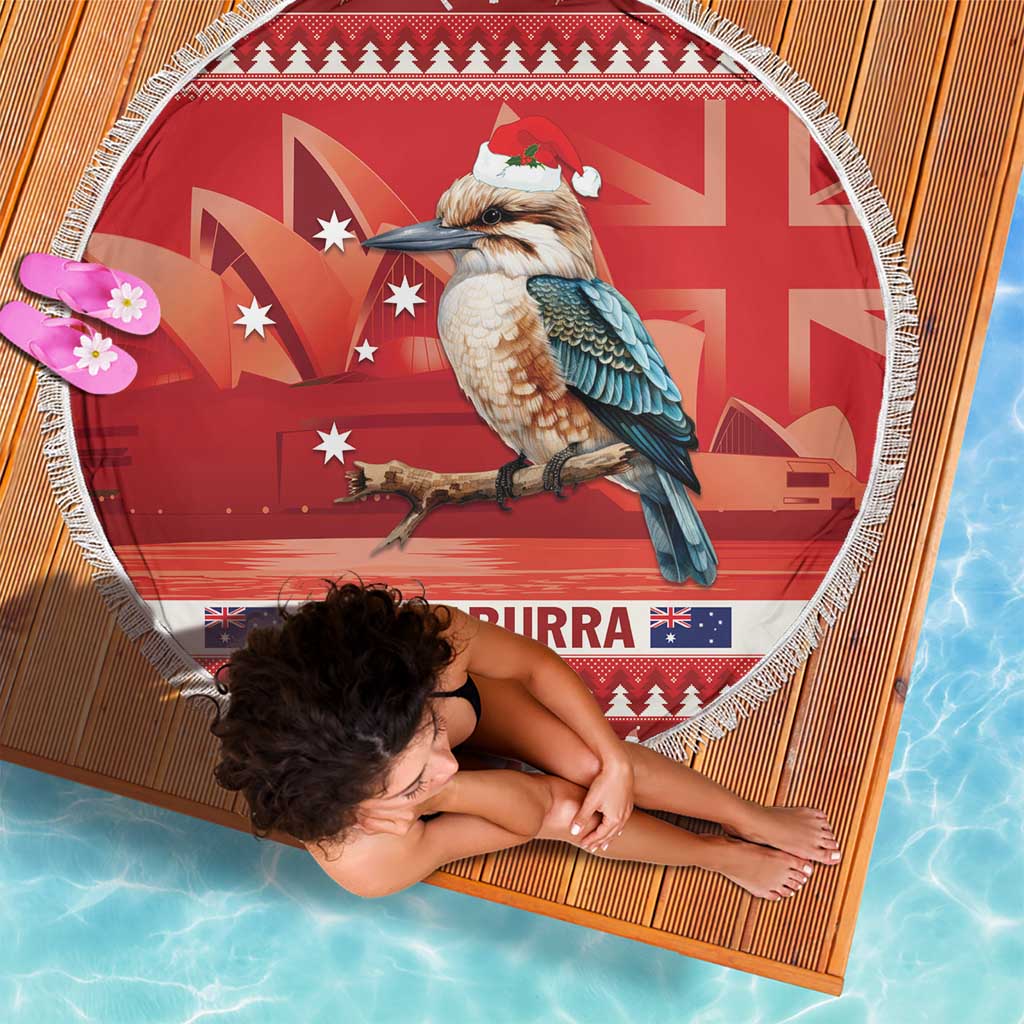 Aussie Kookaburra Beach Blanket Merry Christmas Red Style