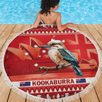 Aussie Kookaburra Beach Blanket Merry Christmas Red Style