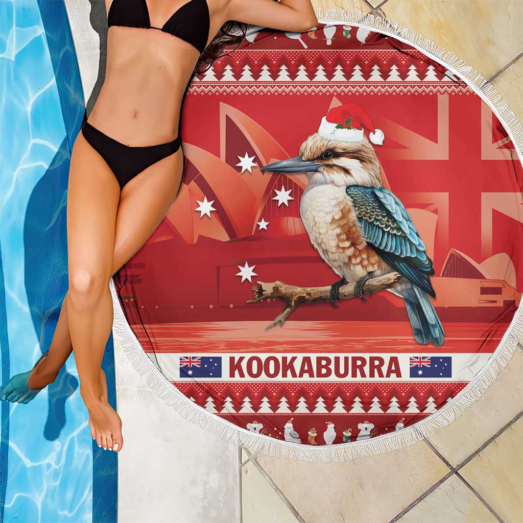 Aussie Kookaburra Beach Blanket Merry Christmas Red Style