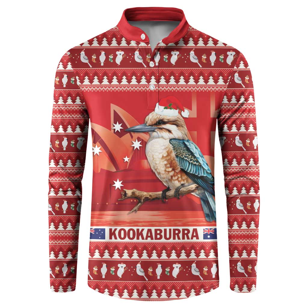 Aussie Kookaburra Button Sweatshirt Merry Christmas Red Style