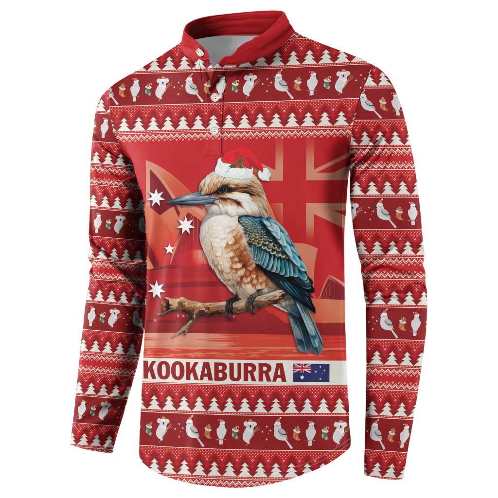 Aussie Kookaburra Button Sweatshirt Merry Christmas Red Style