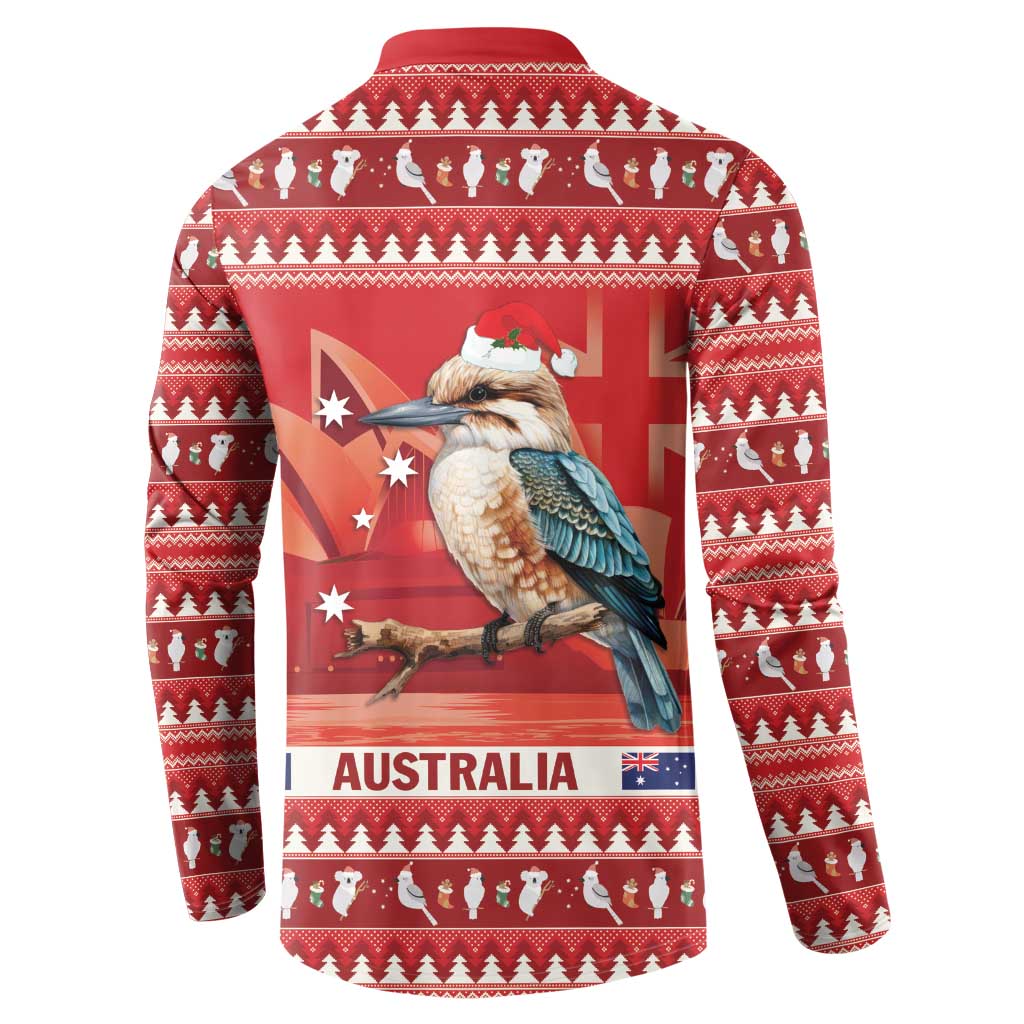 Aussie Kookaburra Button Sweatshirt Merry Christmas Red Style