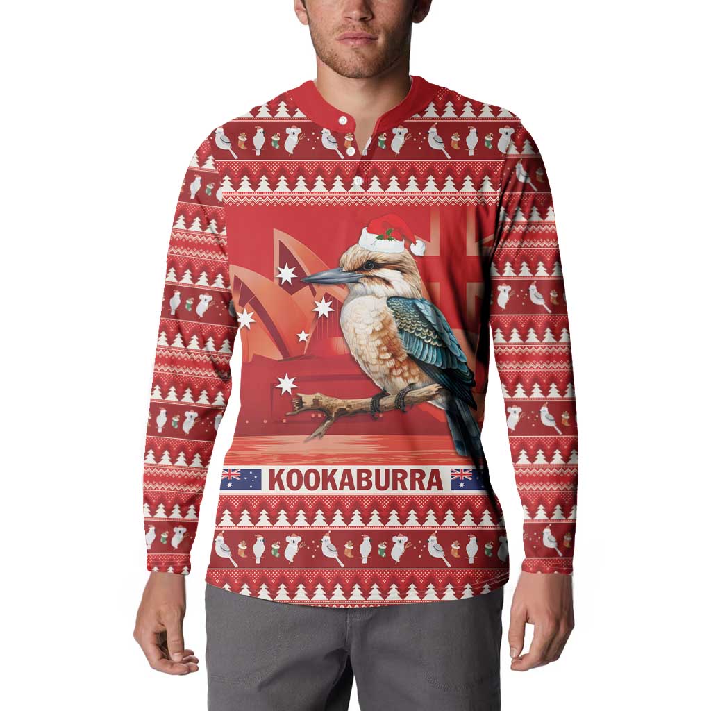 Aussie Kookaburra Button Sweatshirt Merry Christmas Red Style
