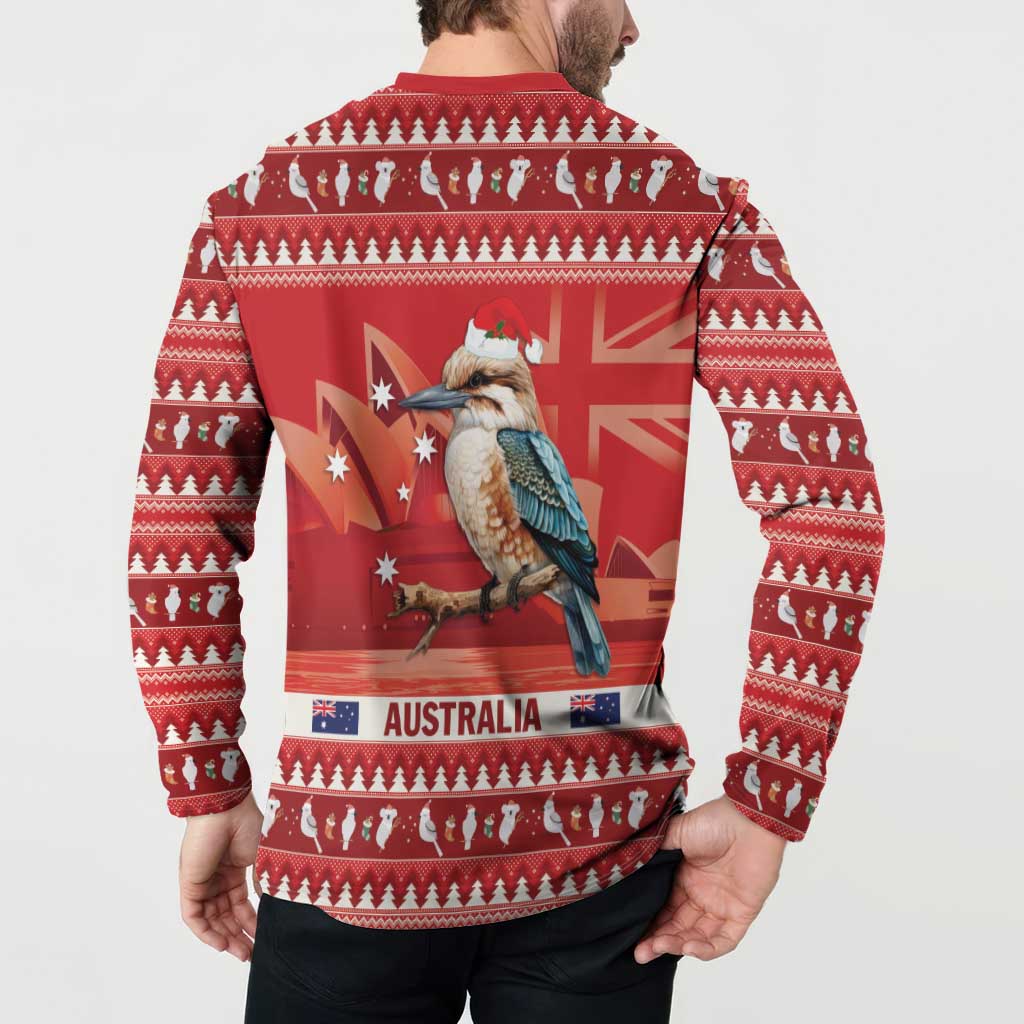 Aussie Kookaburra Button Sweatshirt Merry Christmas Red Style