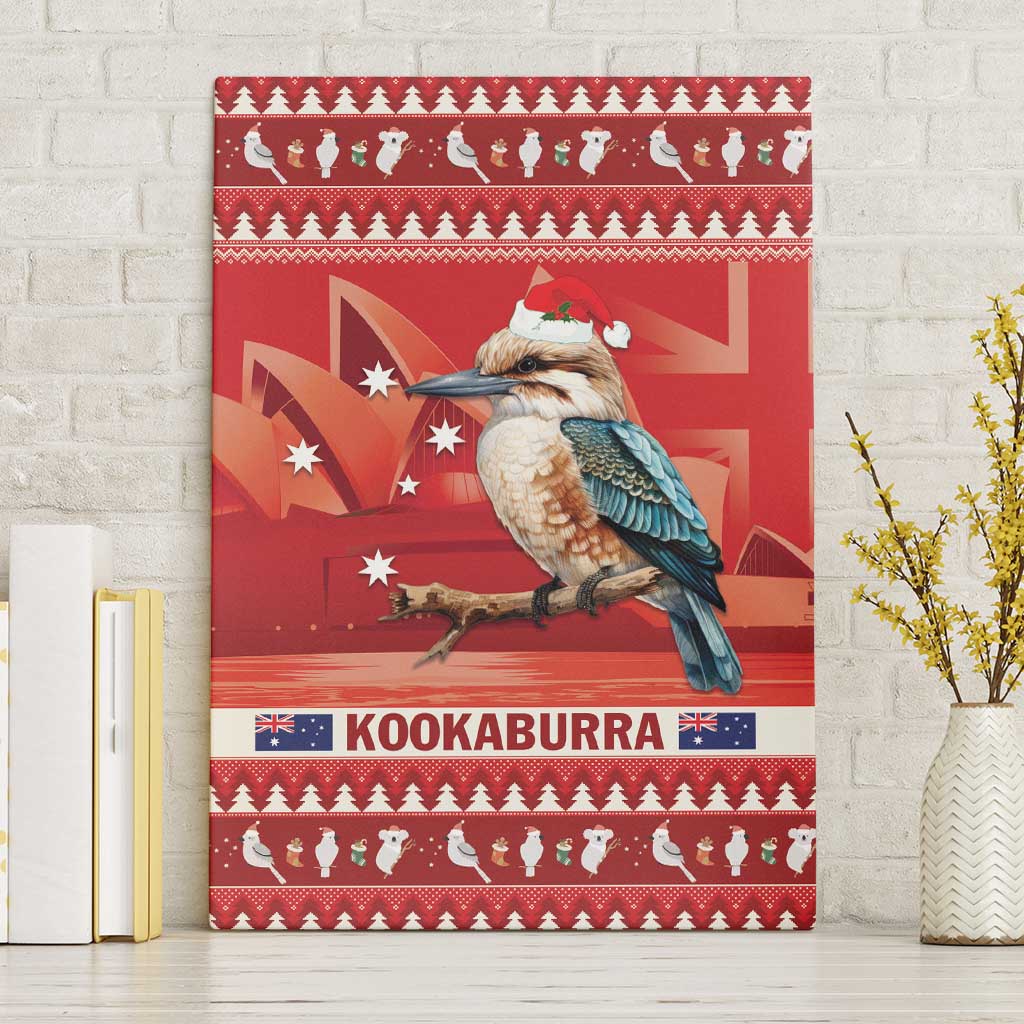 Aussie Kookaburra Canvas Wall Art Merry Christmas Red Style