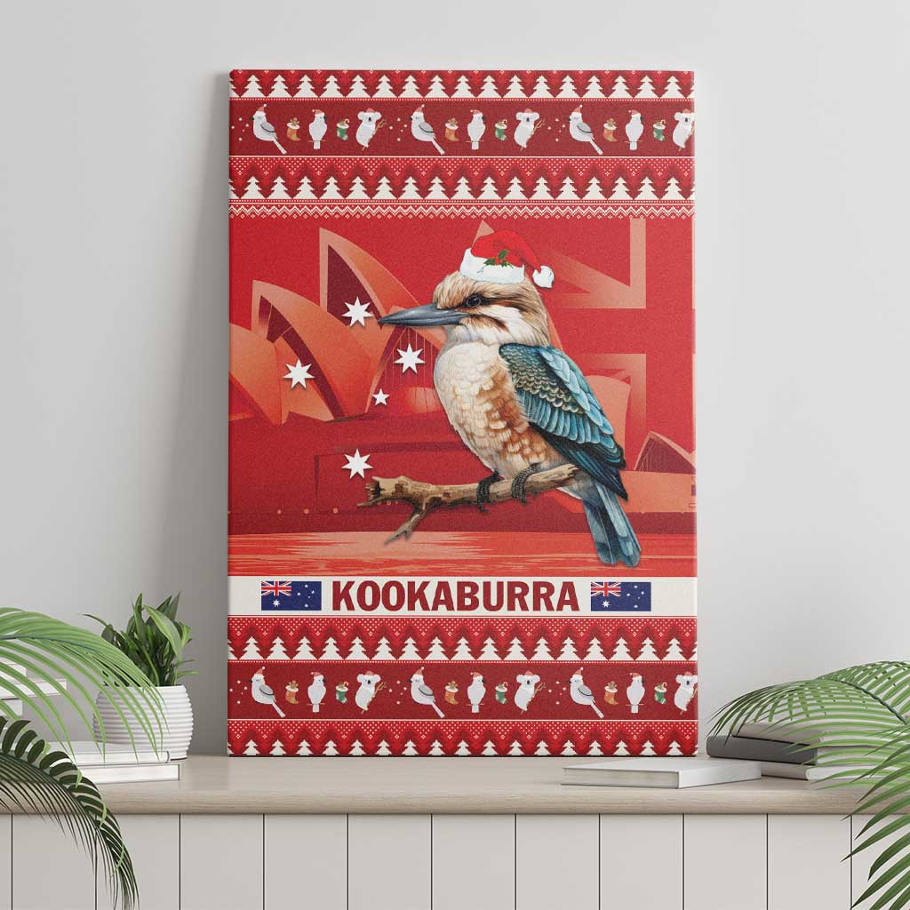 Aussie Kookaburra Canvas Wall Art Merry Christmas Red Style