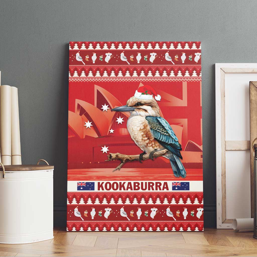 Aussie Kookaburra Canvas Wall Art Merry Christmas Red Style