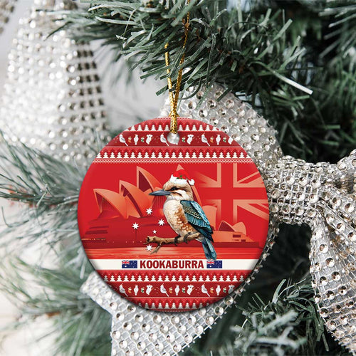 Aussie Kookaburra Ceramic Ornament Merry Christmas Red Style