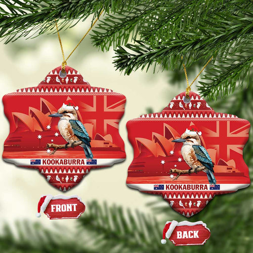 Aussie Kookaburra Ceramic Ornament Merry Christmas Red Style