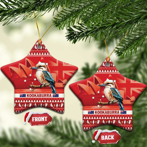 Aussie Kookaburra Ceramic Ornament Merry Christmas Red Style