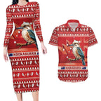 Aussie Kookaburra Couples Matching Long Sleeve Bodycon Dress and Hawaiian Shirt Merry Christmas Red Style