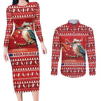 Aussie Kookaburra Couples Matching Long Sleeve Bodycon Dress and Long Sleeve Button Shirt Merry Christmas Red Style