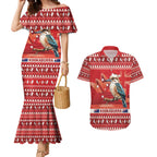 Aussie Kookaburra Couples Matching Mermaid Dress and Hawaiian Shirt Merry Christmas Red Style