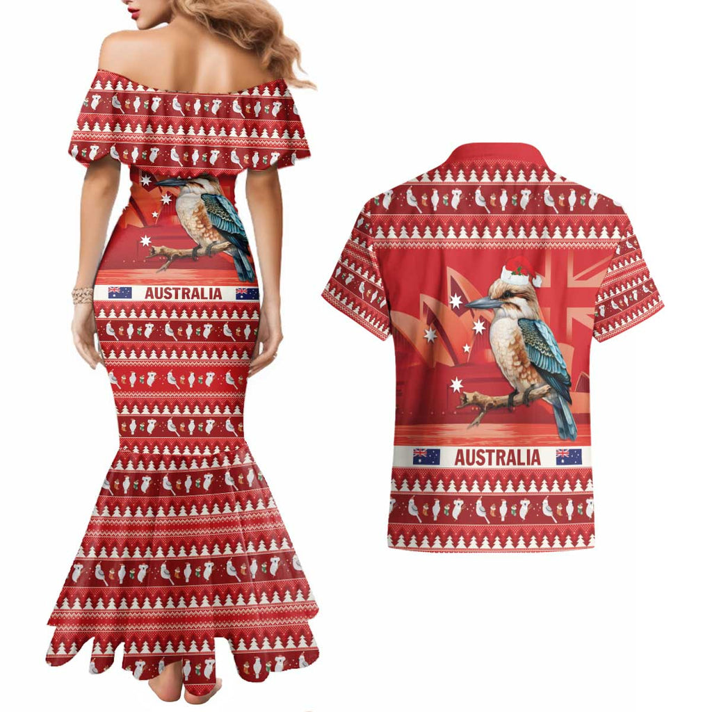 Aussie Kookaburra Couples Matching Mermaid Dress and Hawaiian Shirt Merry Christmas Red Style