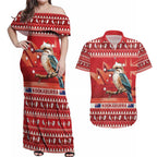 Aussie Kookaburra Couples Matching Off Shoulder Maxi Dress and Hawaiian Shirt Merry Christmas Red Style