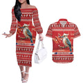 Aussie Kookaburra Couples Matching Off The Shoulder Long Sleeve Dress and Hawaiian Shirt Merry Christmas Red Style