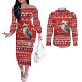 Aussie Kookaburra Couples Matching Off The Shoulder Long Sleeve Dress and Long Sleeve Button Shirt Merry Christmas Red Style