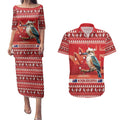 Aussie Kookaburra Couples Matching Puletasi and Hawaiian Shirt Merry Christmas Red Style