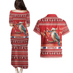 Aussie Kookaburra Couples Matching Puletasi and Hawaiian Shirt Merry Christmas Red Style