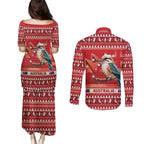 Aussie Kookaburra Couples Matching Puletasi and Long Sleeve Button Shirt Merry Christmas Red Style