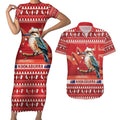 Aussie Kookaburra Couples Matching Short Sleeve Bodycon Dress and Hawaiian Shirt Merry Christmas Red Style
