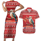 Aussie Kookaburra Couples Matching Short Sleeve Bodycon Dress and Hawaiian Shirt Merry Christmas Red Style