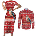 Aussie Kookaburra Couples Matching Short Sleeve Bodycon Dress and Long Sleeve Button Shirt Merry Christmas Red Style
