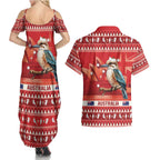Aussie Kookaburra Couples Matching Summer Maxi Dress and Hawaiian Shirt Merry Christmas Red Style