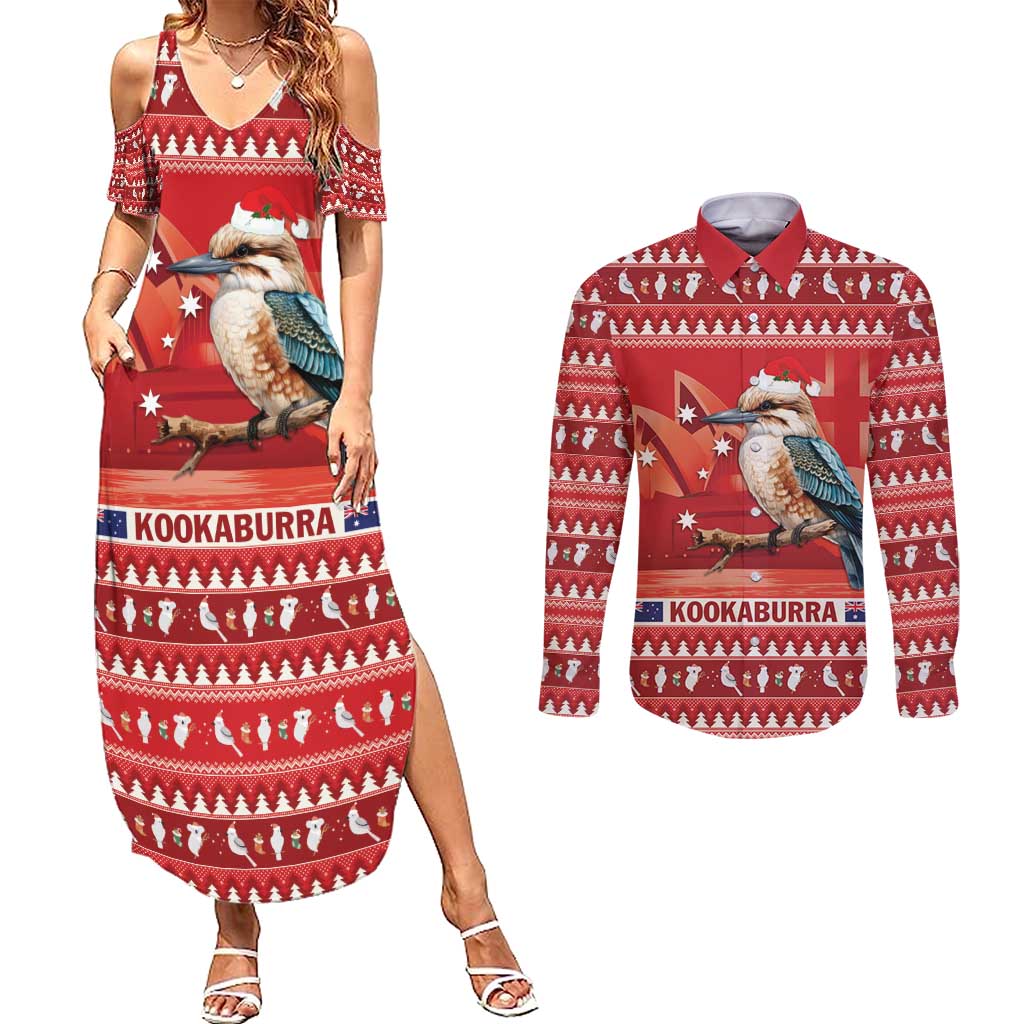 Aussie Kookaburra Couples Matching Summer Maxi Dress and Long Sleeve Button Shirt Merry Christmas Red Style