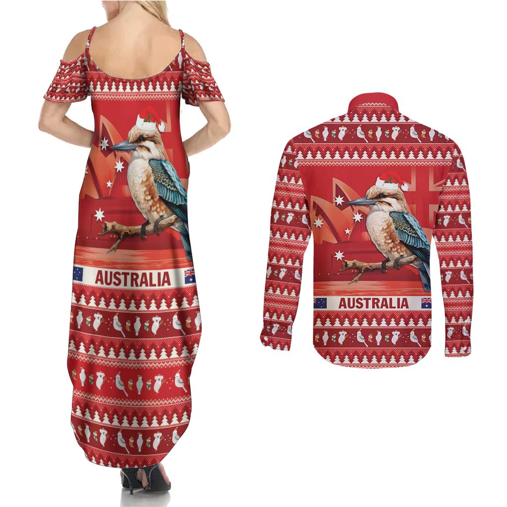 Aussie Kookaburra Couples Matching Summer Maxi Dress and Long Sleeve Button Shirt Merry Christmas Red Style