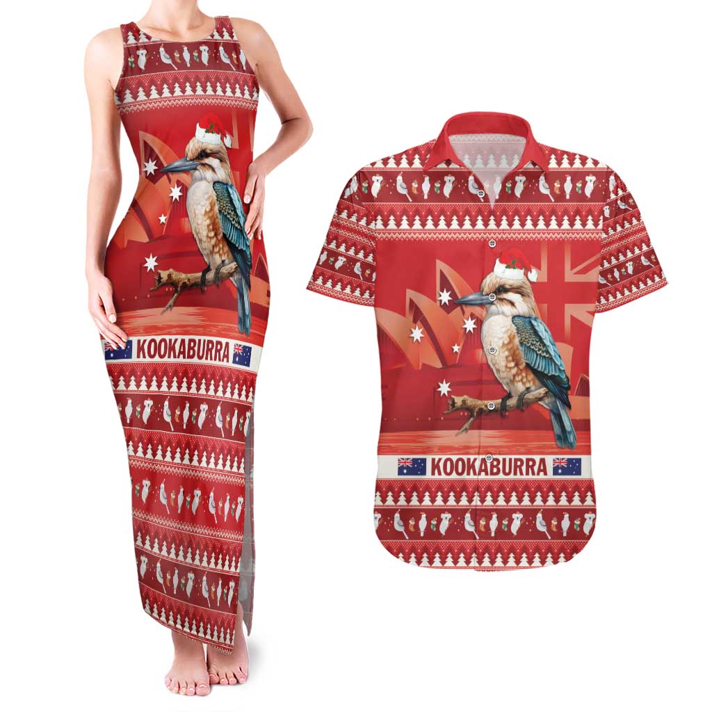 Aussie Kookaburra Couples Matching Tank Maxi Dress and Hawaiian Shirt Merry Christmas Red Style