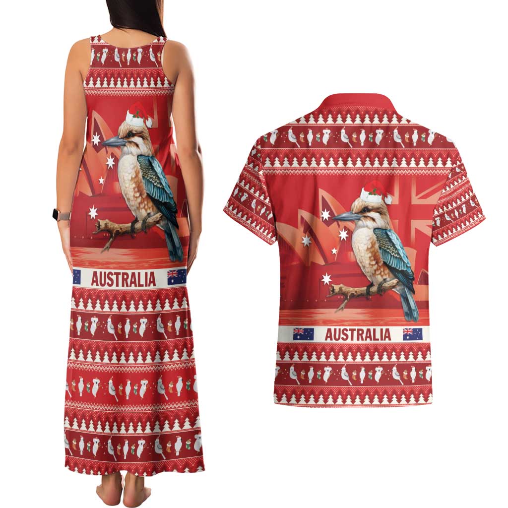 Aussie Kookaburra Couples Matching Tank Maxi Dress and Hawaiian Shirt Merry Christmas Red Style