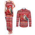 Aussie Kookaburra Couples Matching Tank Maxi Dress and Long Sleeve Button Shirt Merry Christmas Red Style