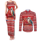 Aussie Kookaburra Couples Matching Tank Maxi Dress and Long Sleeve Button Shirt Merry Christmas Red Style