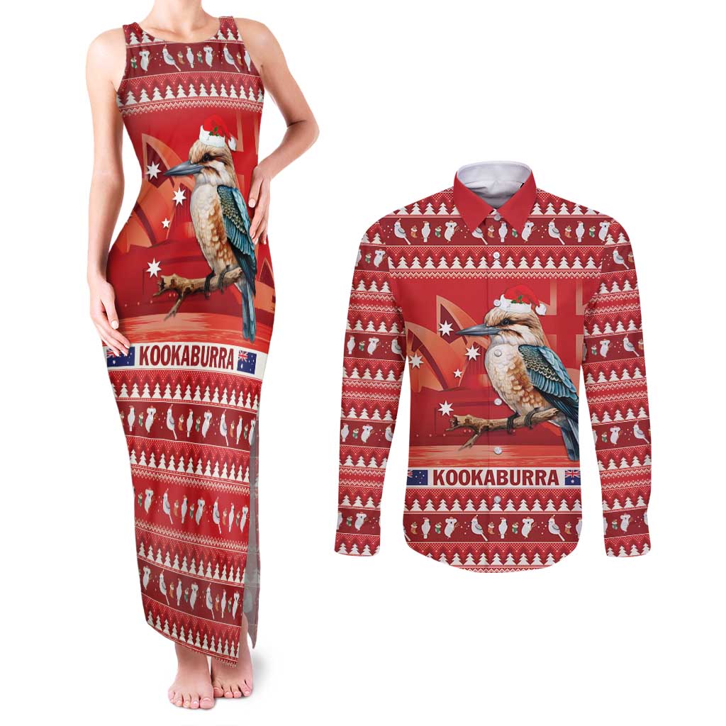 Aussie Kookaburra Couples Matching Tank Maxi Dress and Long Sleeve Button Shirt Merry Christmas Red Style
