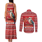 Aussie Kookaburra Couples Matching Tank Maxi Dress and Long Sleeve Button Shirt Merry Christmas Red Style