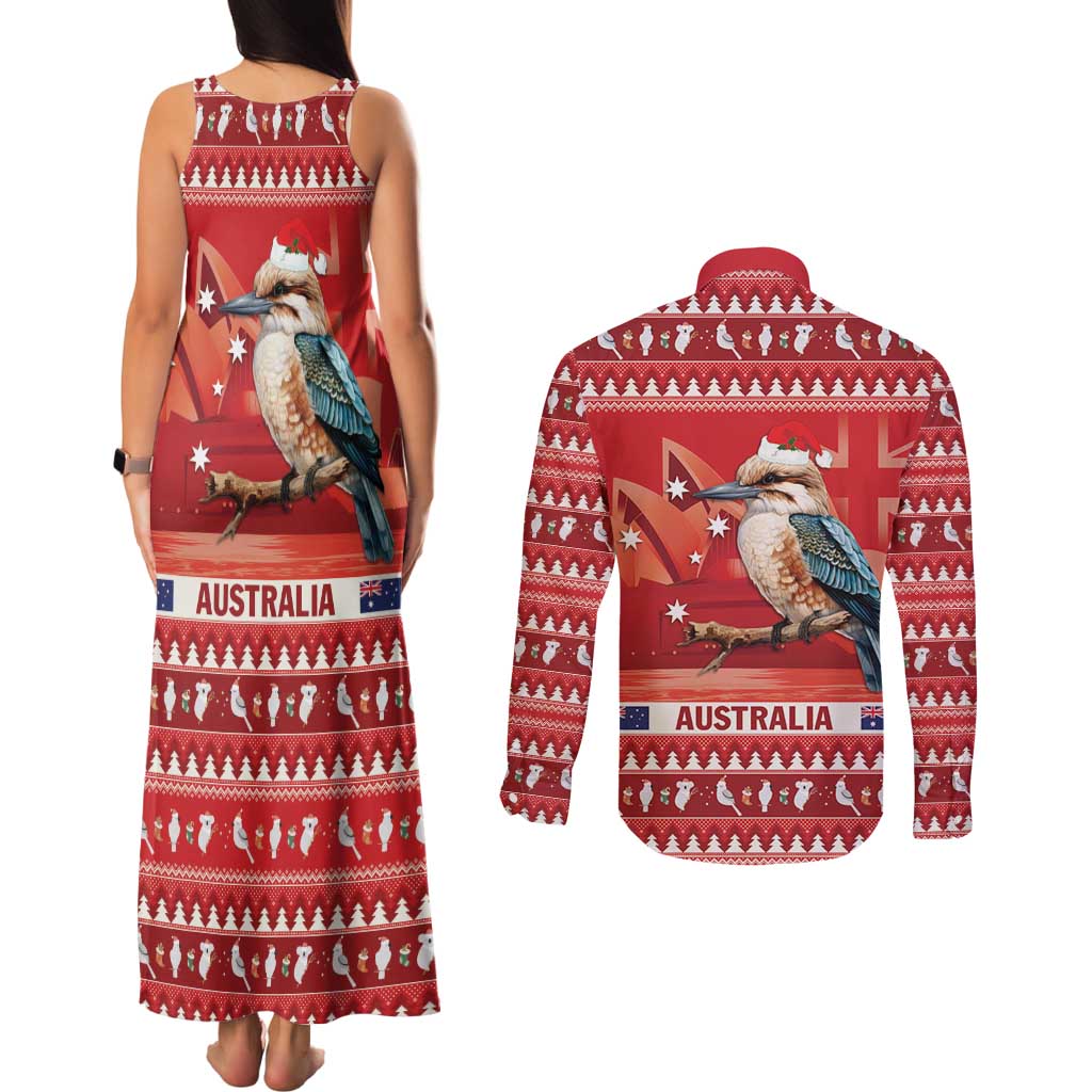Aussie Kookaburra Couples Matching Tank Maxi Dress and Long Sleeve Button Shirt Merry Christmas Red Style