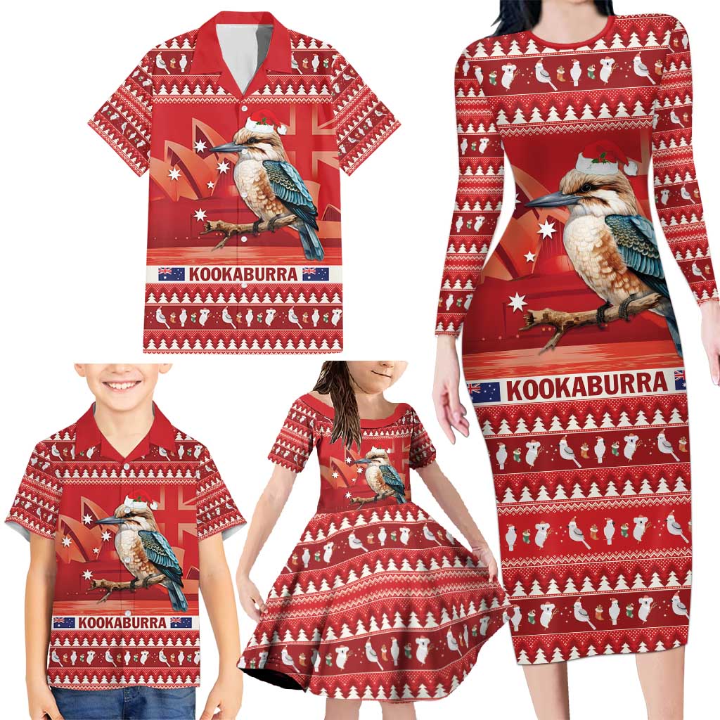 Aussie Kookaburra Family Matching Long Sleeve Bodycon Dress and Hawaiian Shirt Merry Christmas Red Style