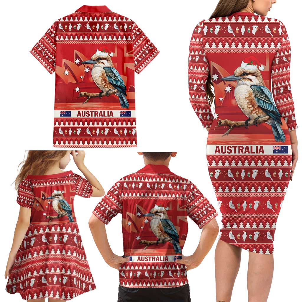 Aussie Kookaburra Family Matching Long Sleeve Bodycon Dress and Hawaiian Shirt Merry Christmas Red Style