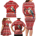 Aussie Kookaburra Family Matching Long Sleeve Bodycon Dress and Hawaiian Shirt Merry Christmas Red Style