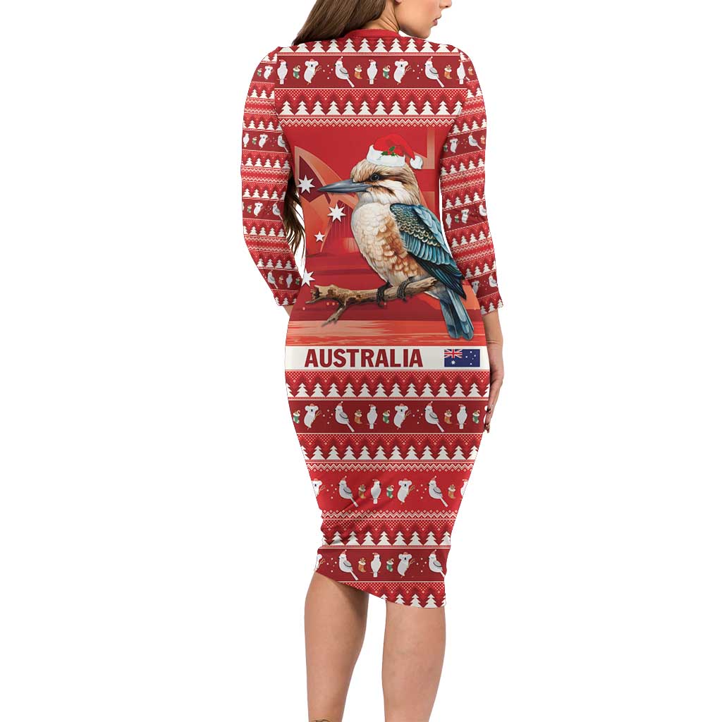 Aussie Kookaburra Family Matching Long Sleeve Bodycon Dress and Hawaiian Shirt Merry Christmas Red Style