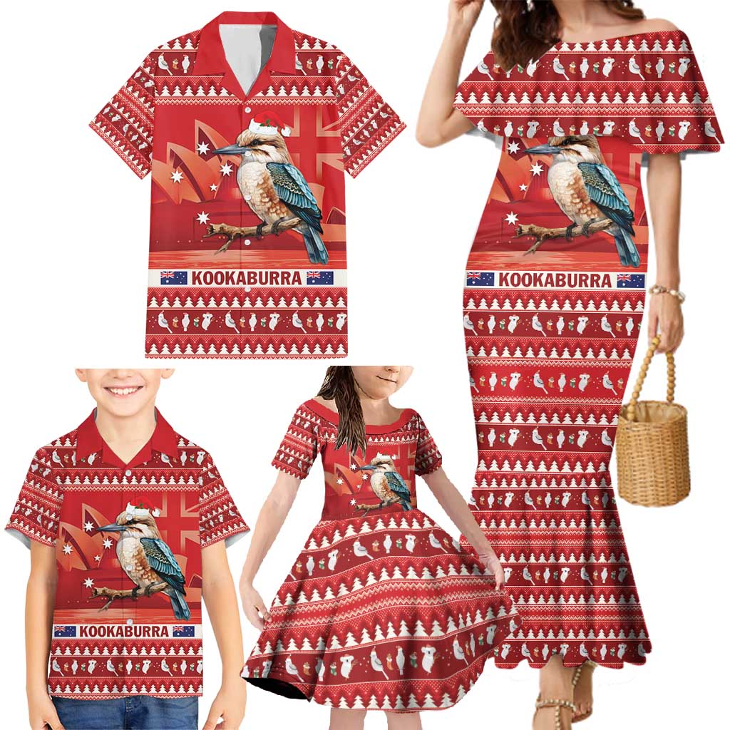 Aussie Kookaburra Family Matching Mermaid Dress and Hawaiian Shirt Merry Christmas Red Style